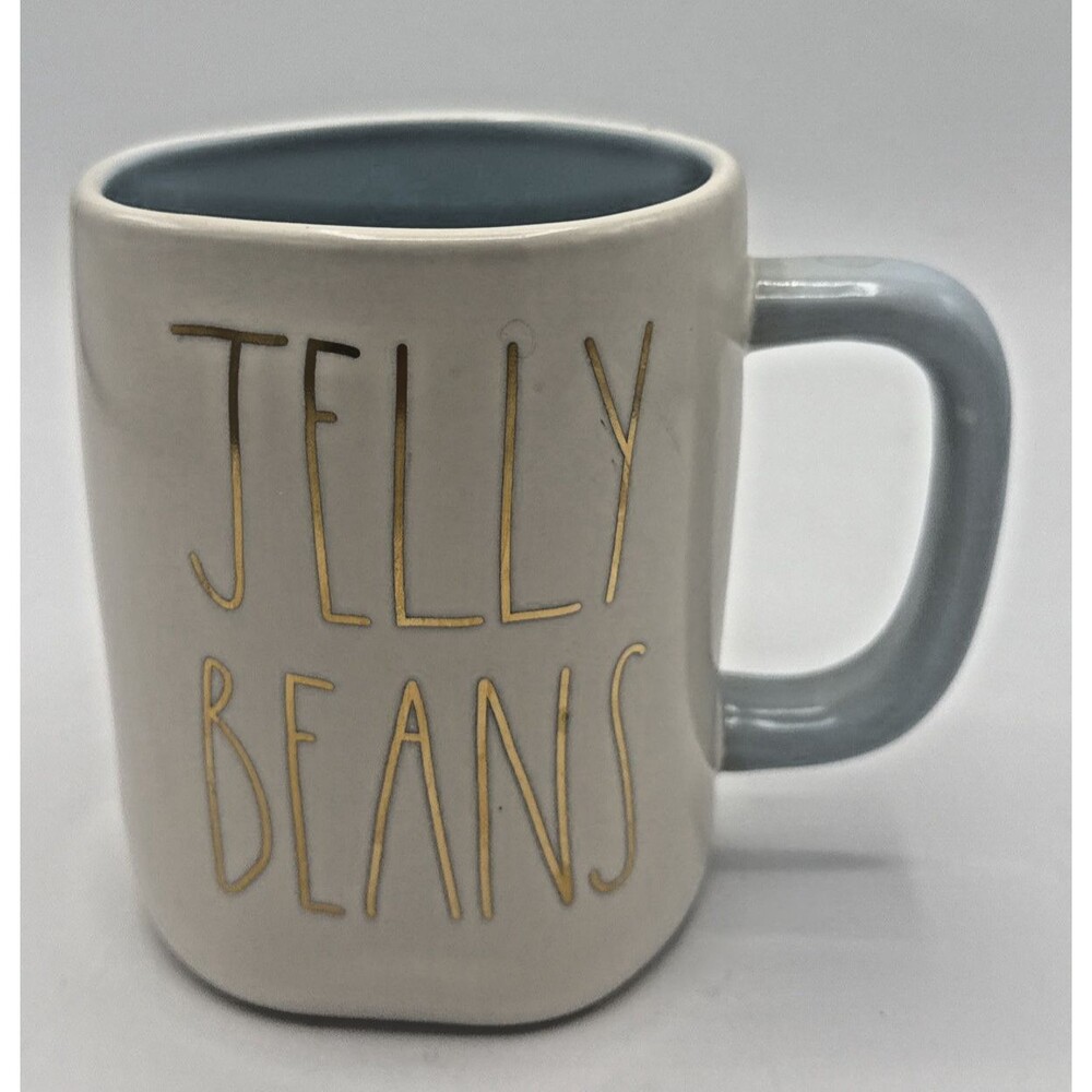 Rae Dunn Magenta Jelly Beans Coffee Mug Light Blue Interior Gold Lettering 20 Oz